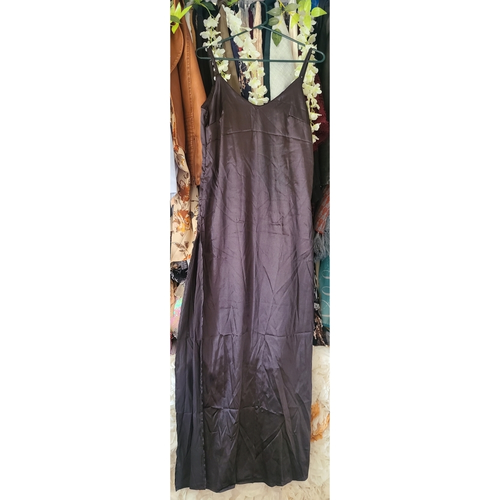 *SOLD ON 6/8* Black satin dress.